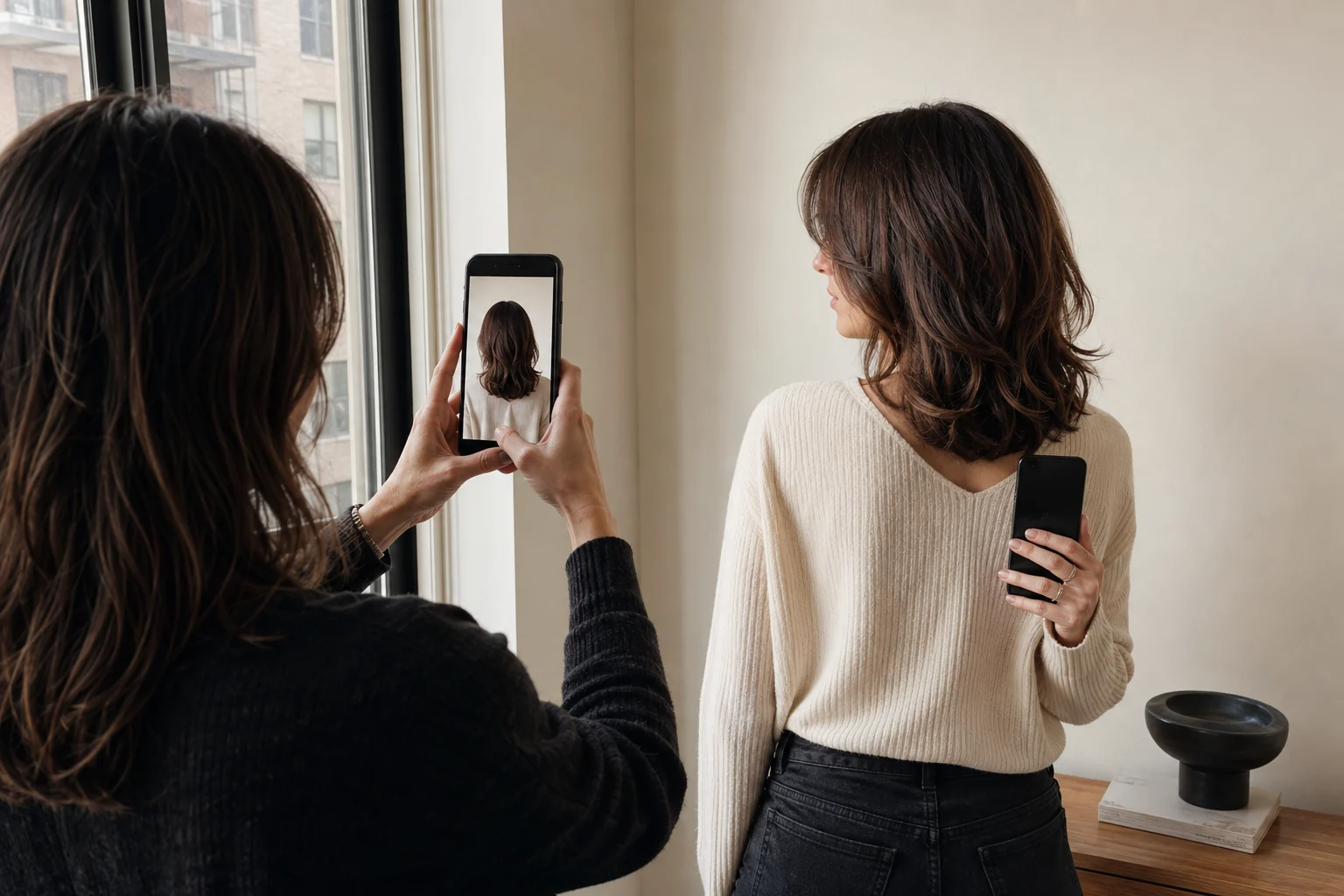 Preparing a clear hairstyle reference photo before a salon visit